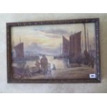 A watercolour harbour scene, in an oak frame, 37x54 cm, unsigned, in generally good condition