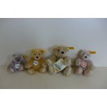 Four small Steiff bears, 10 to 15 cm