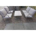 A Bramblecrest Dovedale sofa and two armchairs and a coffee table, with season proof cushions, ex-