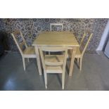 A beechwood table and four chairs, 75cm H x 75cm x 75cm