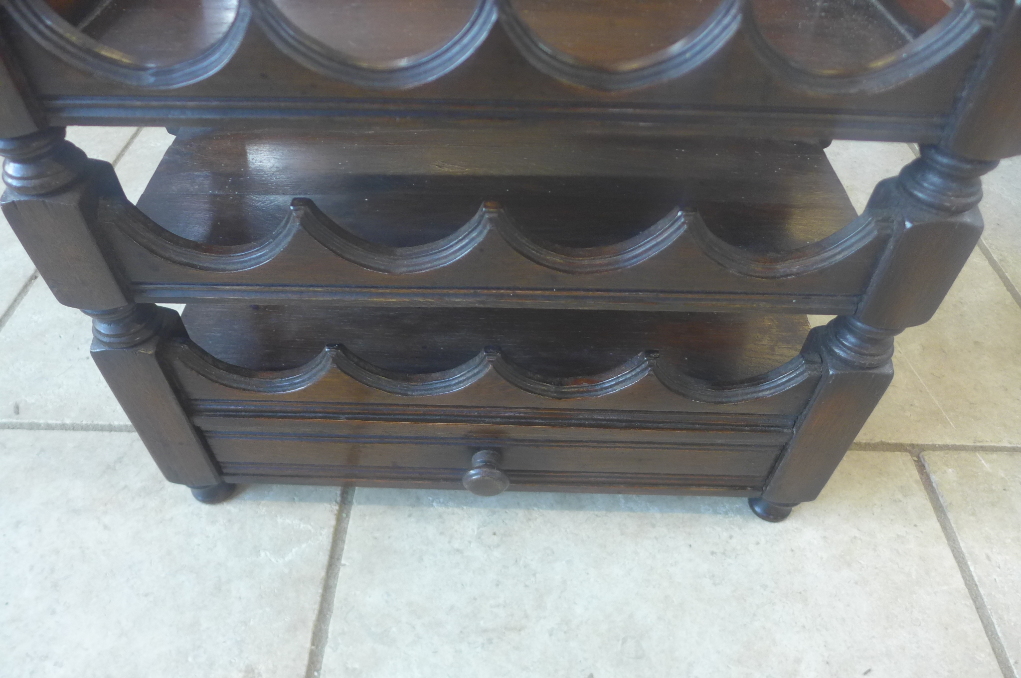 An oak twelve bottle wine rack with a drawer, 57cm tall x 52cm x 24cm - Image 2 of 3