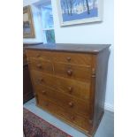 A late Victorian oak chest with a maple fronted drawer above five oak drawers, 114cm tall x 118cm
