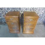 A pair of burr oak three drawer bedside chests made by a local craftsman to a high standard