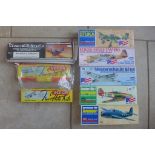 Three Vernon and five Guillows flying model aeroplane kits