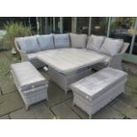 A Bramblecrest Ascot square modular sofa set with two benches and square adjustable table with