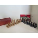 A box wood Staunton pattern weighted chess set with original box, finished in natural and black,