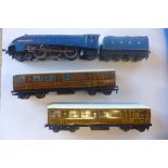 A Hornby Dublo 3 rail loco 4-6-2 Sir Nigel Gresley - and two LNER Corridor coach