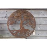 A pierced steel decorative circular wall panel depicting the Tree of Life - 58.5cm diameter