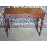 A Victorian mahogany two drawer side table, 75cm tall, 105cm x 45cm