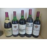 Five bottles of Red wine - 1976 Chateau Fombrauge, 1983 Bergerac, 1983 Morgan Furze, 1981 Viverais