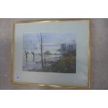 Anderson Fraser watercolour of the flooded Ouse, in a gilt frame 43x52cm