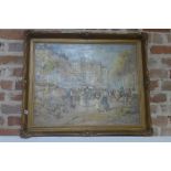 An oil on canvas, Parisian street scene, in a gilt frame, signed MJ Randell, 71x84cm