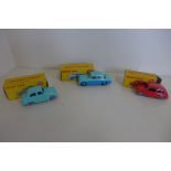 Three Dinky Toys Cars, Fiat 600 saloon 183, Austin A30 Saloon 160 and Sunbeam 166 Rapier saloon,