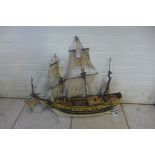 A hand built three mast Mon o War sailing ship, with electric motor and steering, will need some