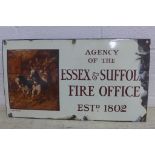 Agency of The Essex and Suffolk Fire office enamel sign, large chips to one edge otherwise