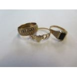 Three 9ct gold hallmarked rings, approx 6 grams