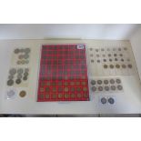 Eighty Farthings in a presentation case, and other British coinage, including two George III bank