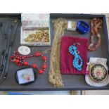 A quantity of vintage costume jewellery, including turquoise beads, trifari earrings etc