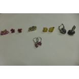A pair of 18ct white gold earrings, approx 1.6 grams, and five pairs of 9ct earrings, approx 12