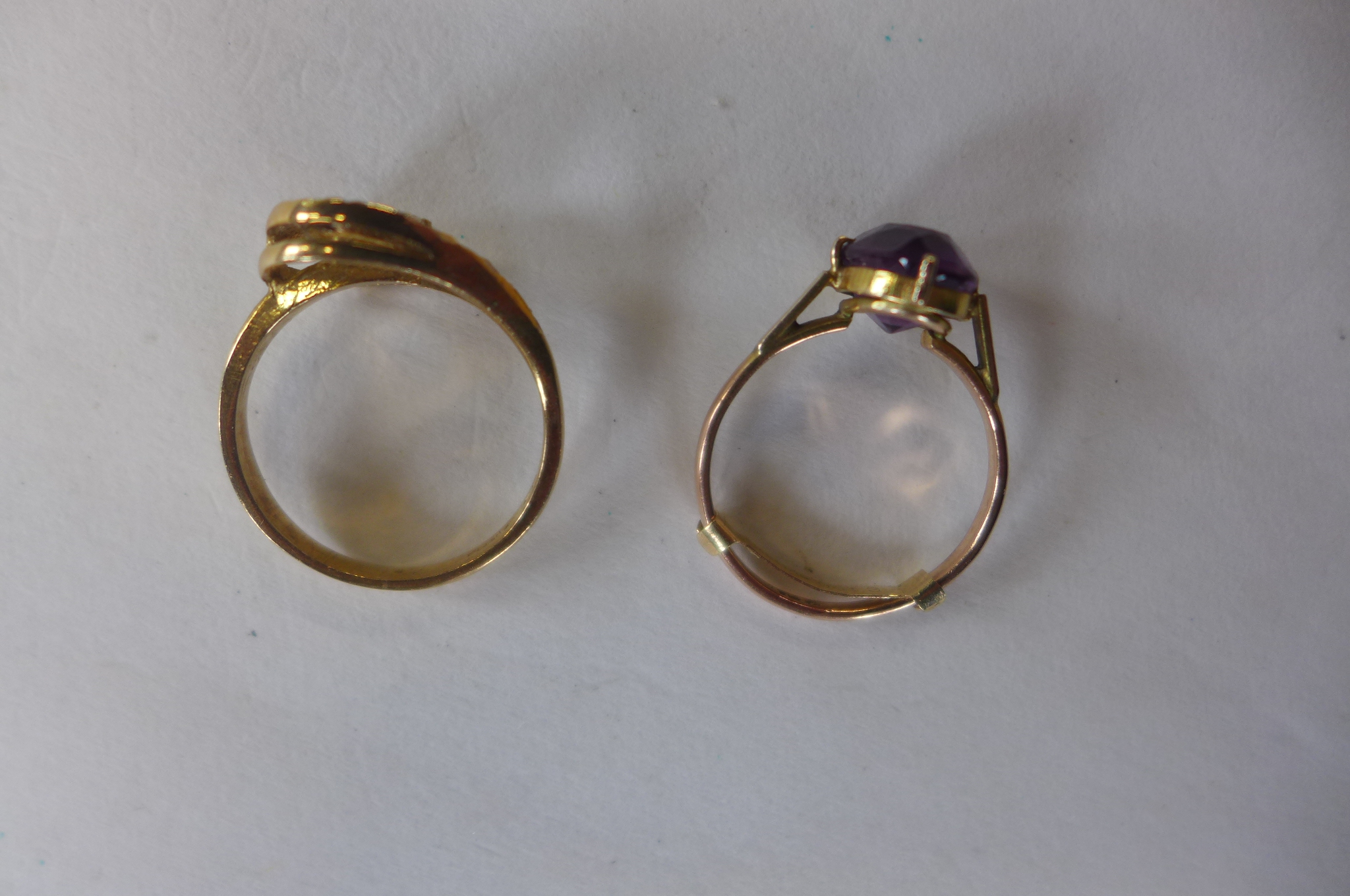 Two 9ct gold rings, sizes O, approx 5.5 grams, one set with two small diamonds, the other with an - Image 2 of 2