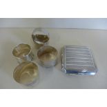 Five silver napkin rings, and a silver cigarette case, total approx 6.9 troy oz