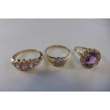 Three hallmarked 9ct gold rings, approx 6.6 grams