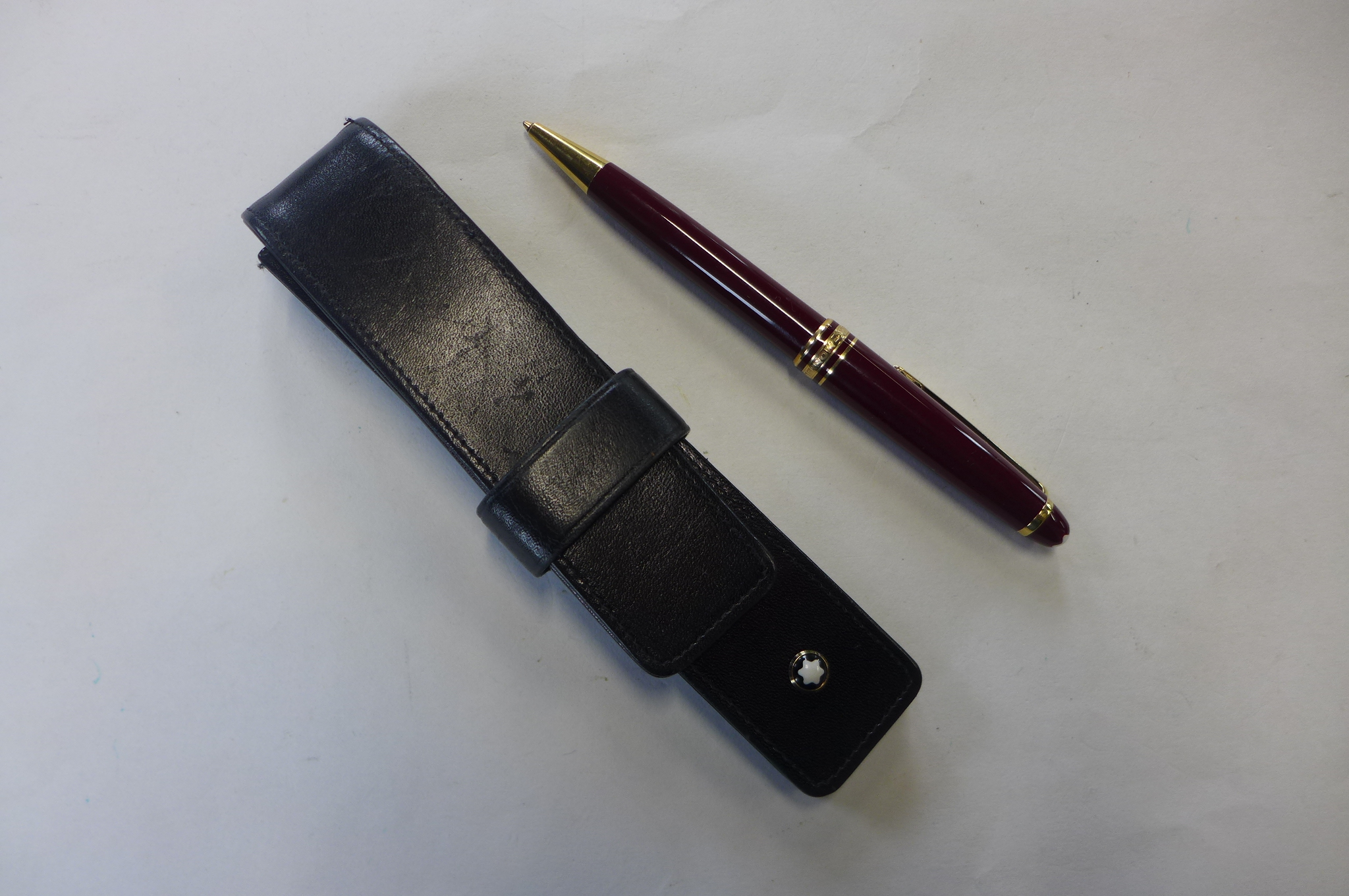 A Montblanc ballpoint pen, with Montblanc leather case, working but needs new cartridge, some