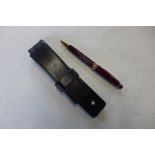 A Montblanc ballpoint pen, with Montblanc leather case, working but needs new cartridge, some