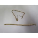 Two 9ct gold chain links bracelets, one rope link length 18cm, the other curb link length 19cm,