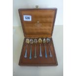 A boxed set of six 925 silver and enamel Swedish spoons, approx 1.8 troy oz - all generally good