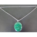 A large silver and malachite pendant on a heavy silver belcher chain, pendant size 7cm x 6cm - chain