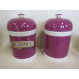 A pair of stoneware lidded chemist bottles, one with paper label UNG.ZINC1 - 25cm tall, 15cm