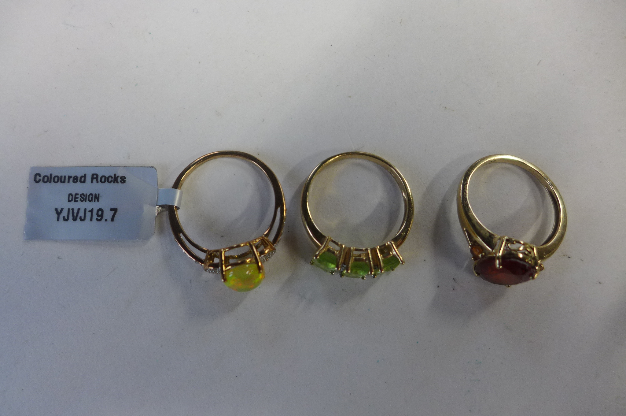 Three 9ct gold rings, sizes N and O, approx total weight 7.6 grams, all good condition - Image 2 of 2