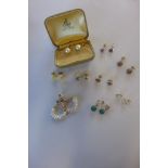 Nina pairs of 9ct and 14ct earrings, all stone set including opals, amethyst etc