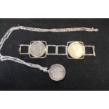 A silver bracelet with silver 5 Belgium Franc and silver 5 Italian Lira coin, length 18.5cm and a