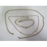 Three 9ct gold chains for repair, total approx weight 23 grams, broken link, damage to links etc