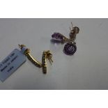 A pair of 10ct rose gold amethyst and diamond earrings, approx 2.7 grams, and a pair of 9ct