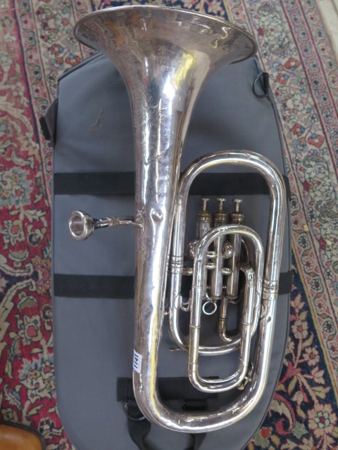 A Boosey and co ltd large bore Solbron Class A tuba 133784 with soft case, some multiple denting - Image 3 of 3