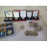 A collection of coins to include Piedfort silver proof 1995 and 1997, two pound coins, two x 1989