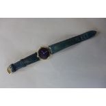 A Must de Cartier gold plated 925 silver quartz ladies wristwatch, no 053635 on a blue leather