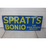 A SRATTS BONIO enamel sign, some chipping and rust but reasonably good, extra drill holes - 37x76cm