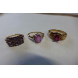 Three 9ct gold rings, sizes O and U, approx 9 grams, all in good condition