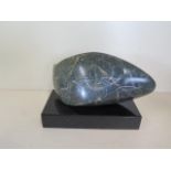 A Mel Fraser fish sculpture, on a marble base, 21cm long, some general scratches and chips