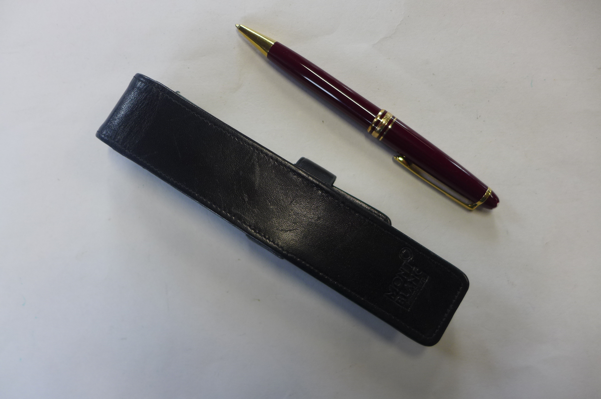 A Montblanc ballpoint pen, with Montblanc leather case, working but needs new cartridge, some - Image 2 of 2