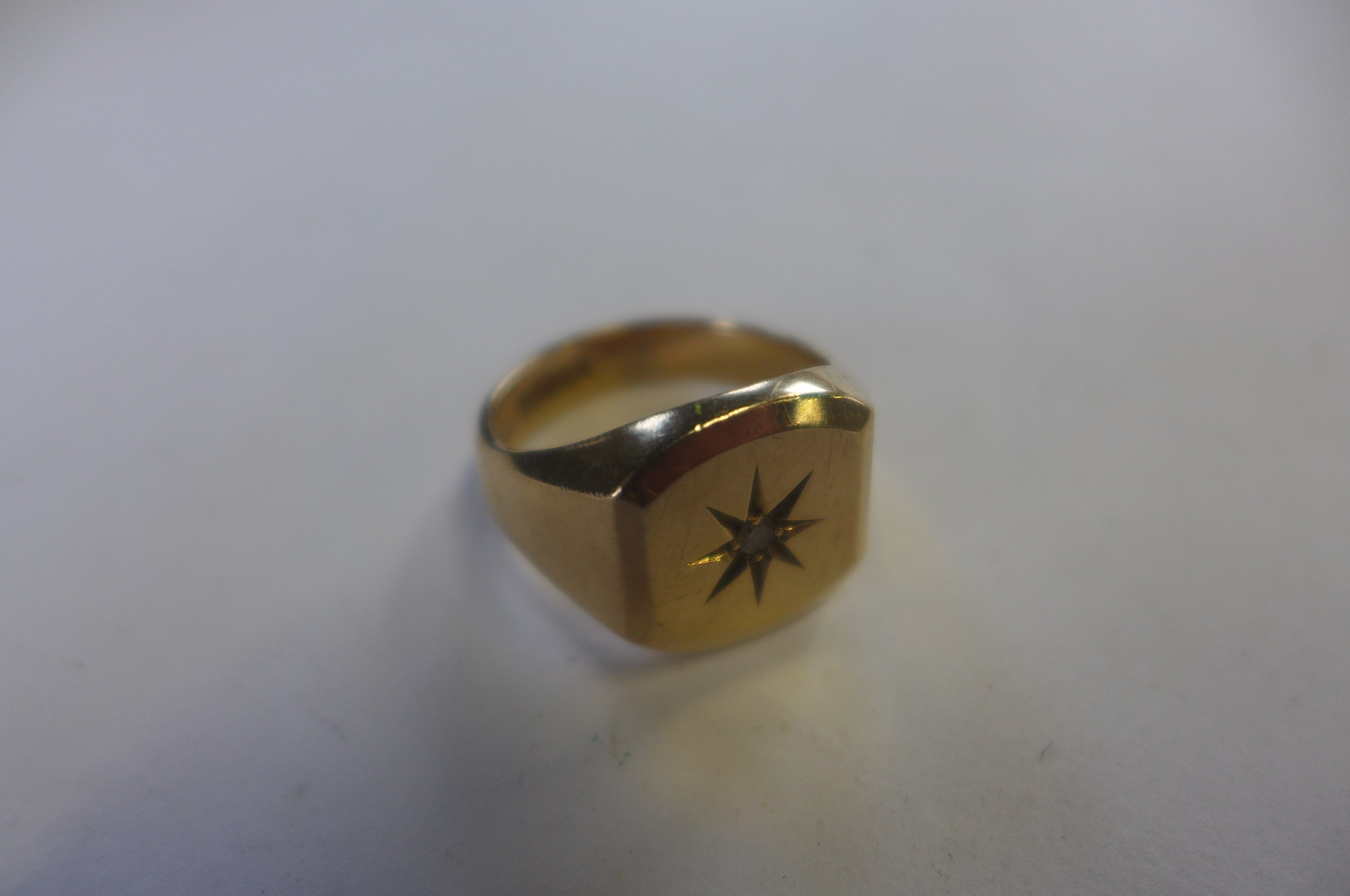 A hallmarked 9ct gold diamond signet ring, size R, approx 10.8 grams, general usage marks, hallmarks - Image 2 of 3