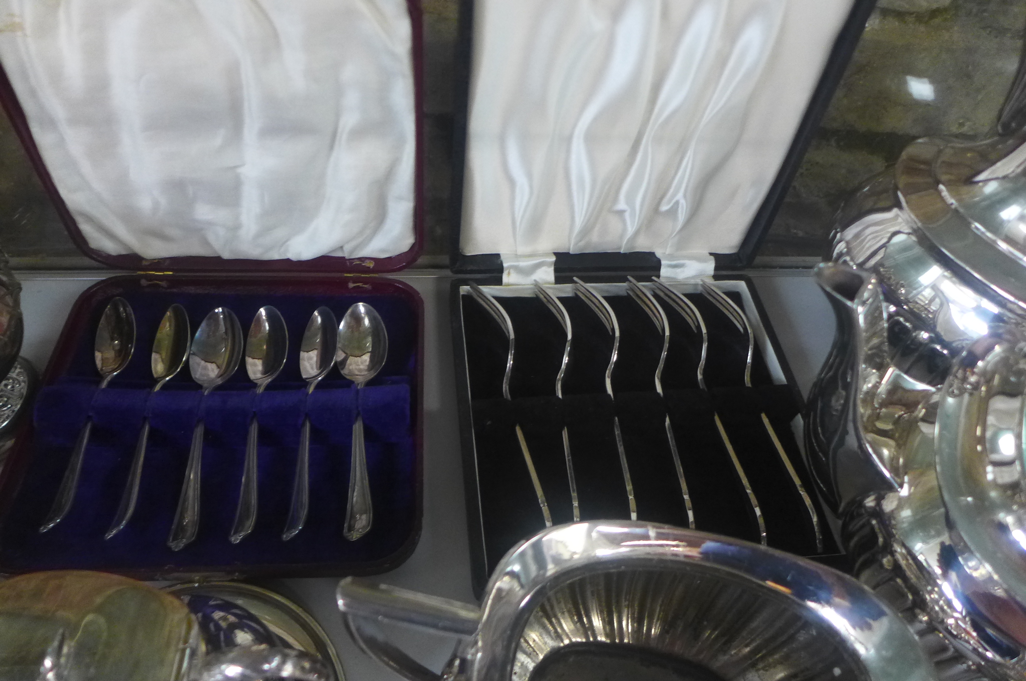 A collection of silver plated items, to include a four piece Walker and Hall tea set - some wear and - Image 3 of 4