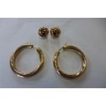 Two pairs of 9ct gold earrings, total weight approx 10.8 grams