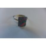 A 9ct white gold ring, set with opal effect stone, marked 9ct, size Q, generally good, approx 1.9