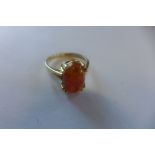 A hallmarked 9ct amber set ring, size M/N, approx 2.5 grams, generally good