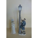 Two Lladro figures, Lamplighter and Its Morning Already, both with original boxes and in good